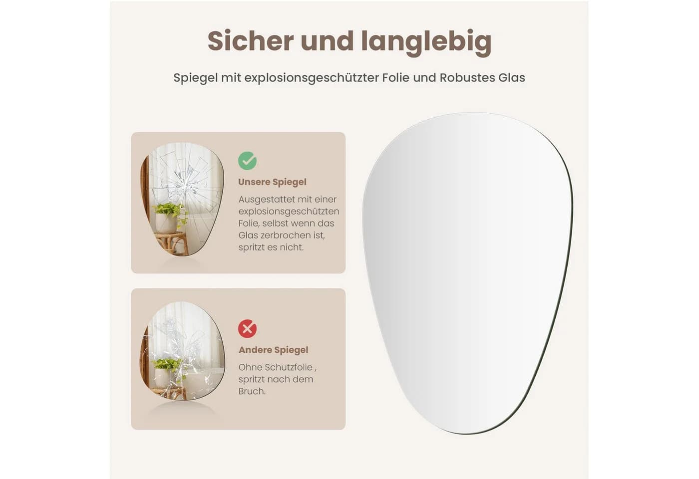EMKE Wandspiegel asymmetrisch Tropfenform ultradünn modern - Bild 3