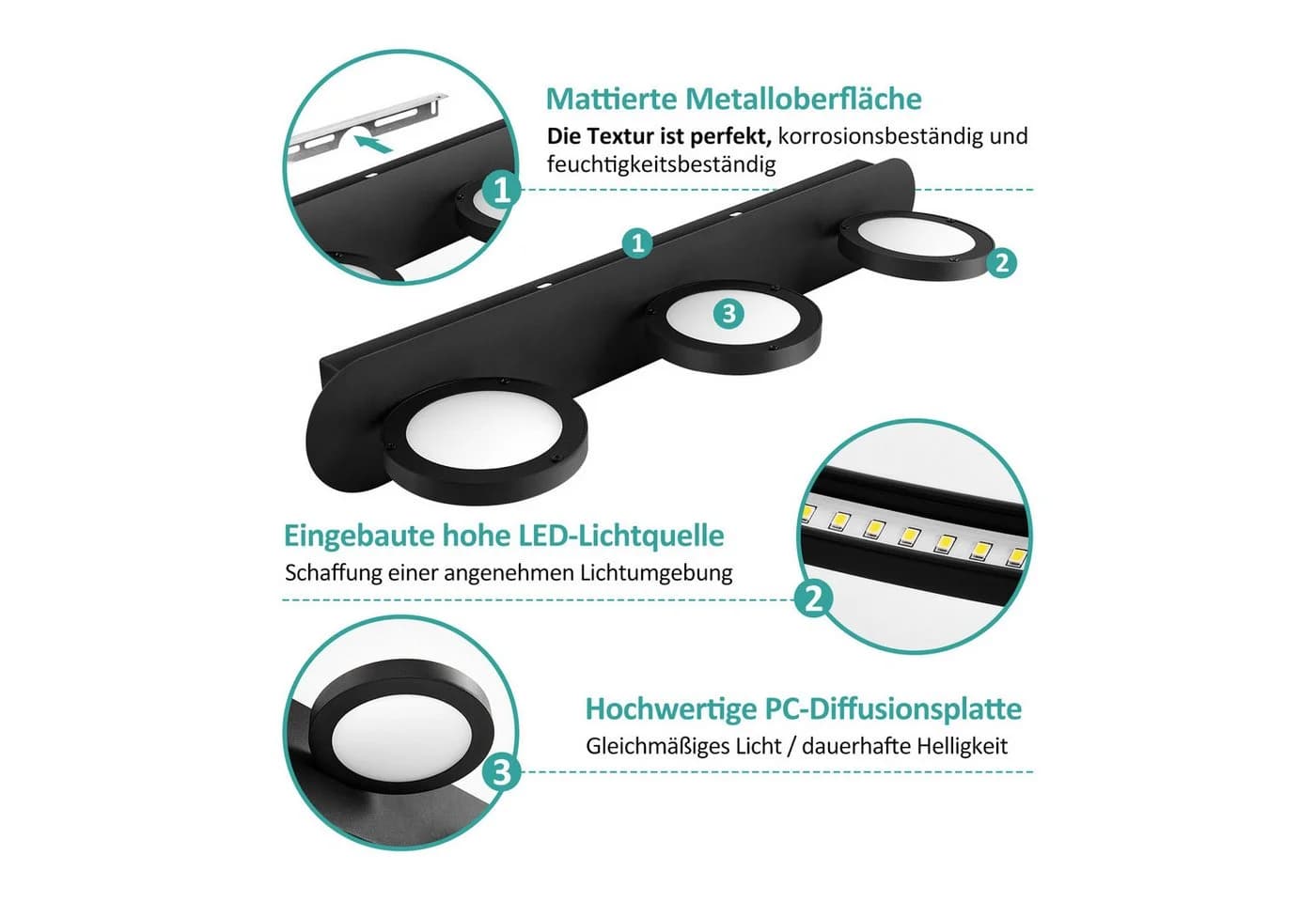 EMKE LED Wandleuchte 3-flammig Schwarz Mattiert 4000K Neutralweiß - Bild 3