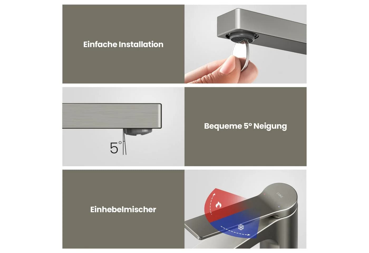 EMKE Waschtischarmatur Einhebel Wasserhahn für Aufsatzbecken Modern - Bild 3