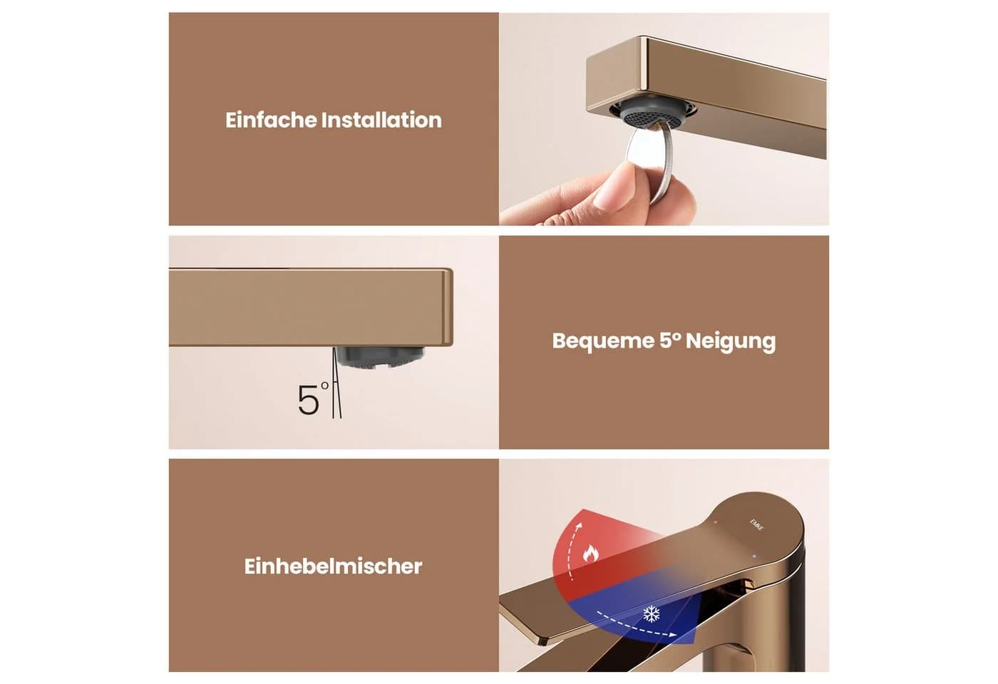 EMKE Waschtischarmatur Einhebel Mischbatterie Modern Chrom Gold Schwarz Weiß - Bild 3