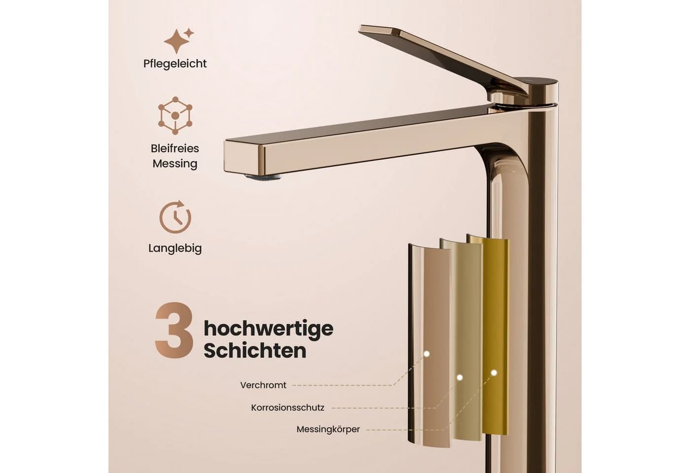EMKE Waschtischarmatur Einhebel Mischbatterie Modern Chrom Gold Schwarz Weiß - Bild 5