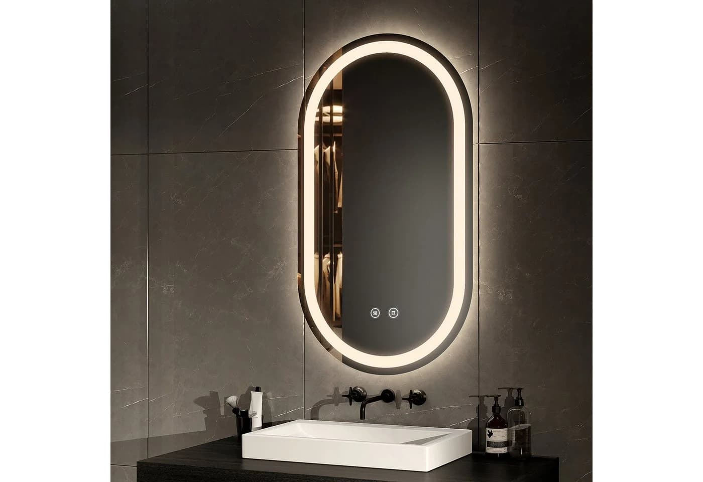 EMKE Badspiegel mit LED-Beleuchtung Touch Dimmbar IP44