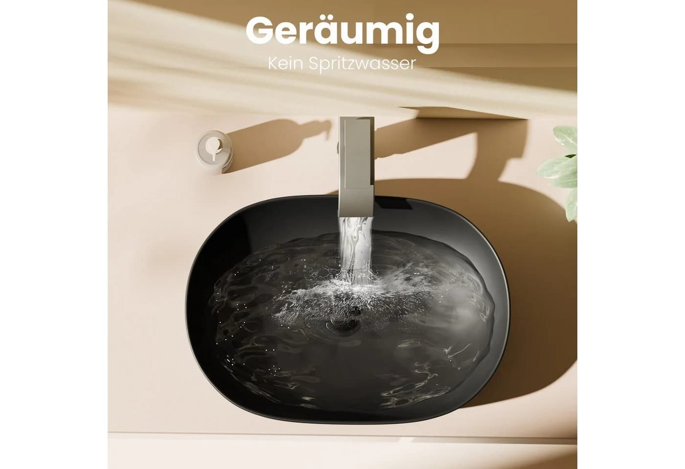 EMKE Aufsatzwaschbecken Oval Keramik Weiß/Schwarz Pflegeleicht