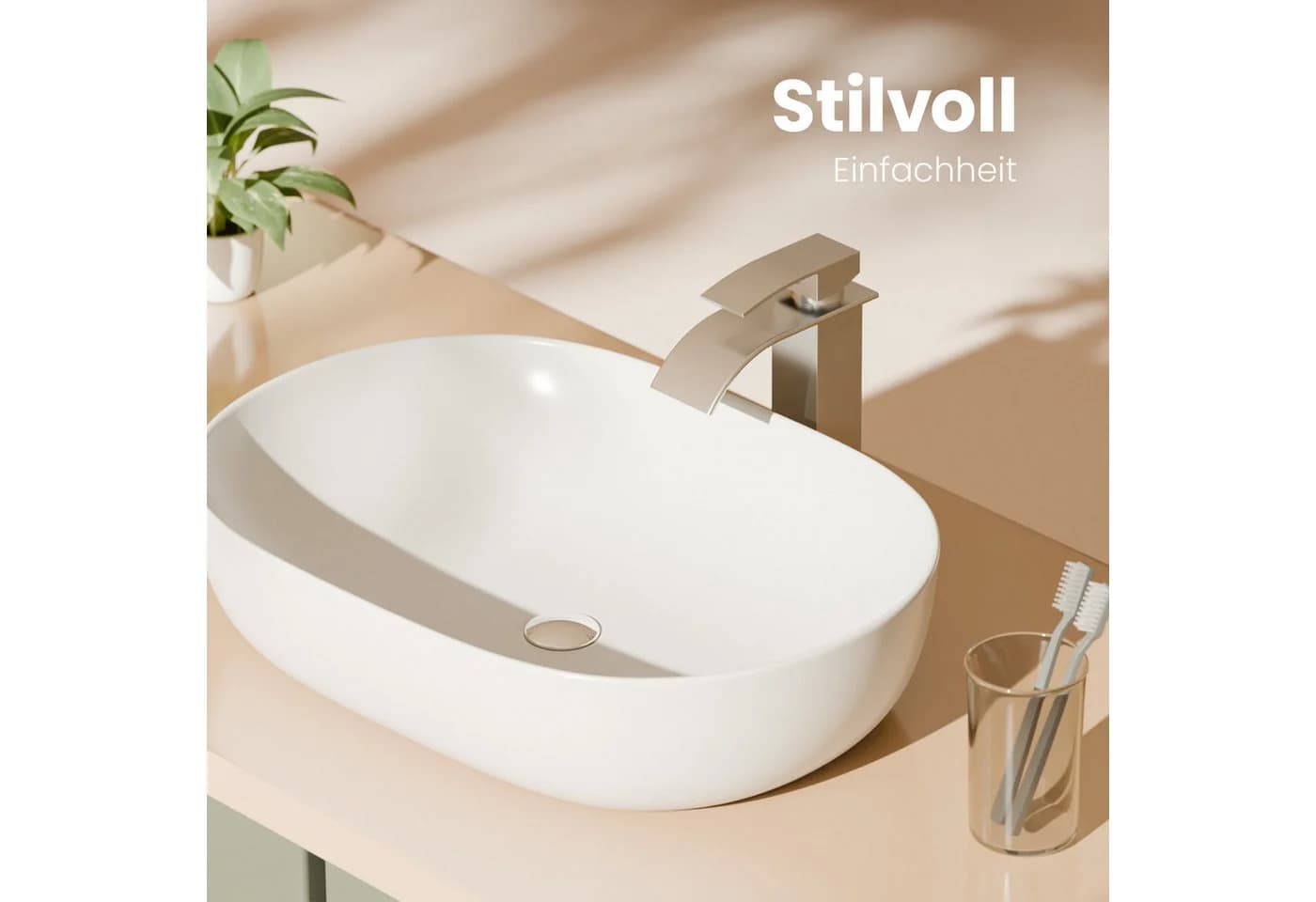 EMKE Aufsatzwaschbecken Oval Keramik Weiß/Schwarz Modern - Bild 3