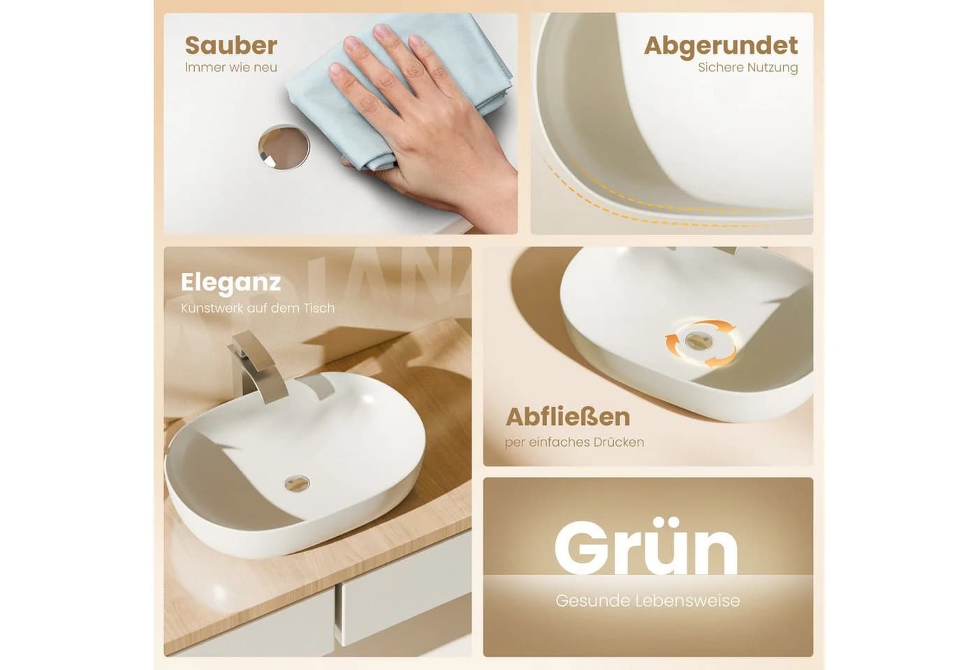 EMKE Aufsatzwaschbecken Oval Keramik Weiß/Schwarz Modern - Bild 5