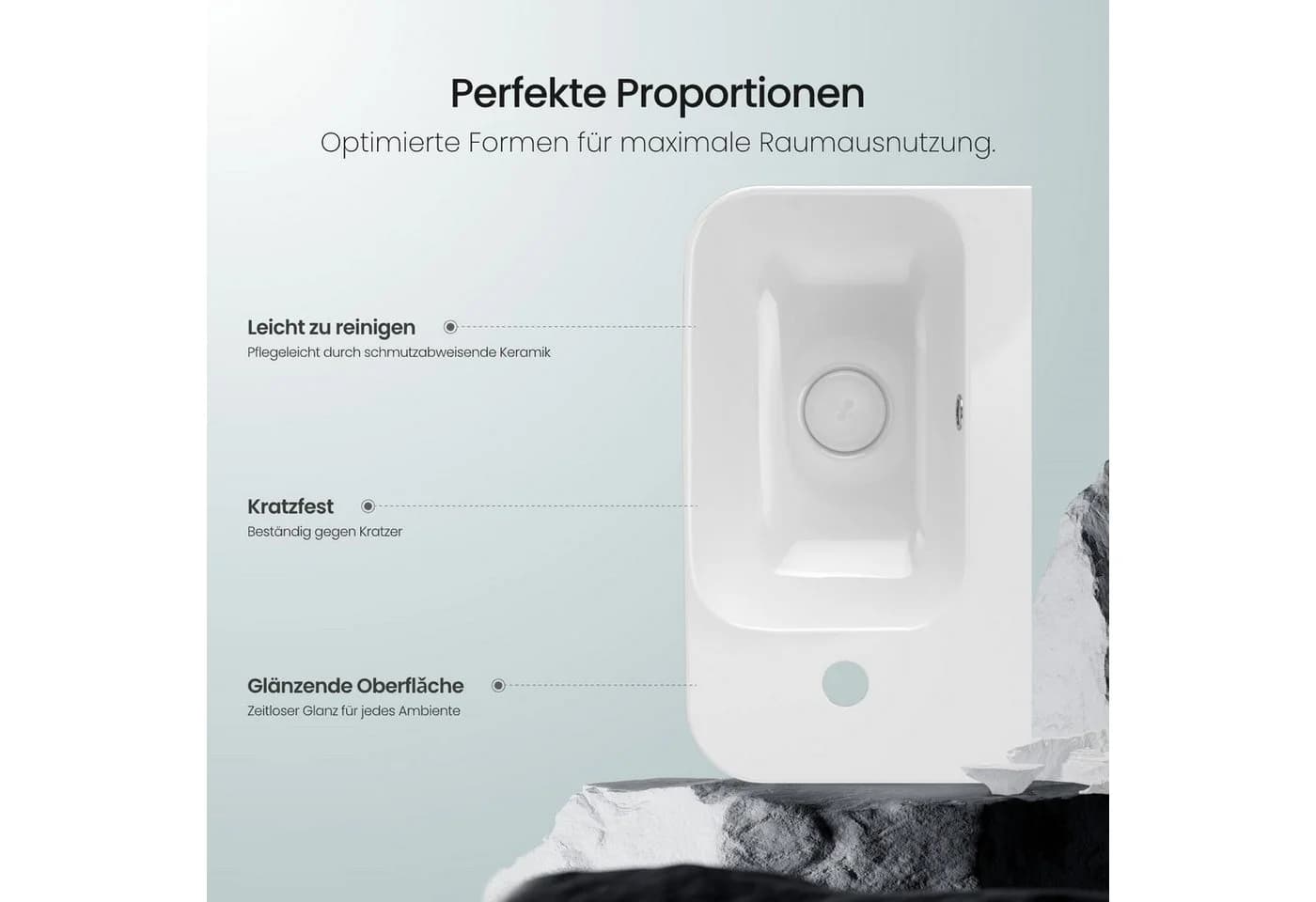 EMKE Aufsatzwaschbecken Keramik Weiß Wandmontage 45cm