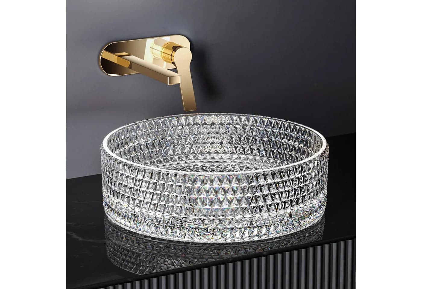 EMKE Ovales Aufsatzwaschbecken aus gehärtetem Glas, Modern, Transparent/Weiß - Bild 2