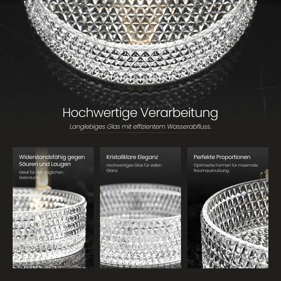EMKE Ovales Aufsatzwaschbecken aus gehärtetem Glas, Modern, Transparent/Weiß - Bild 3