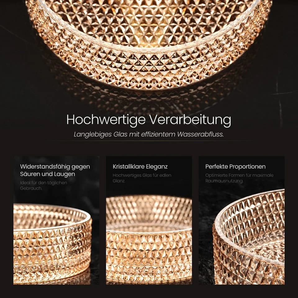 EMKE Ovales Aufsatzwaschbecken Gehärtetes Glas Modern - Bild 3