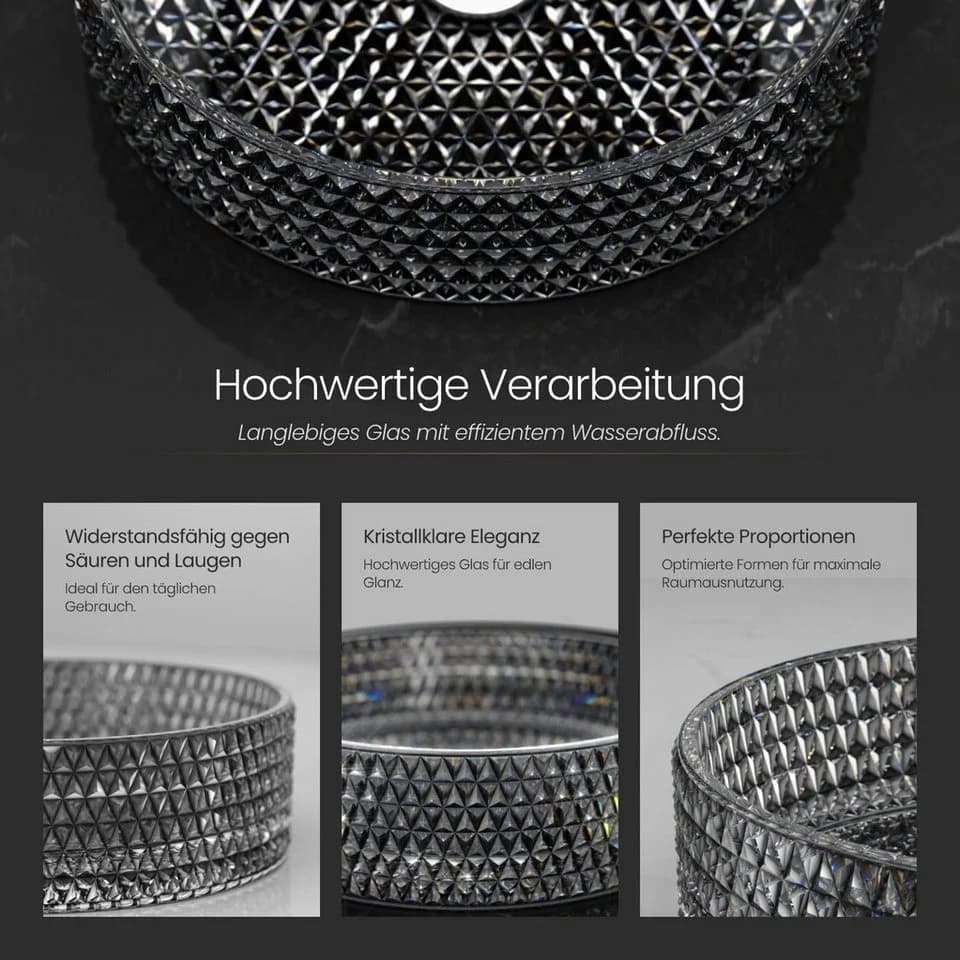 EMKE Aufsatzwaschbecken Oval 36 cm gehärtetes Glas - Bild 3