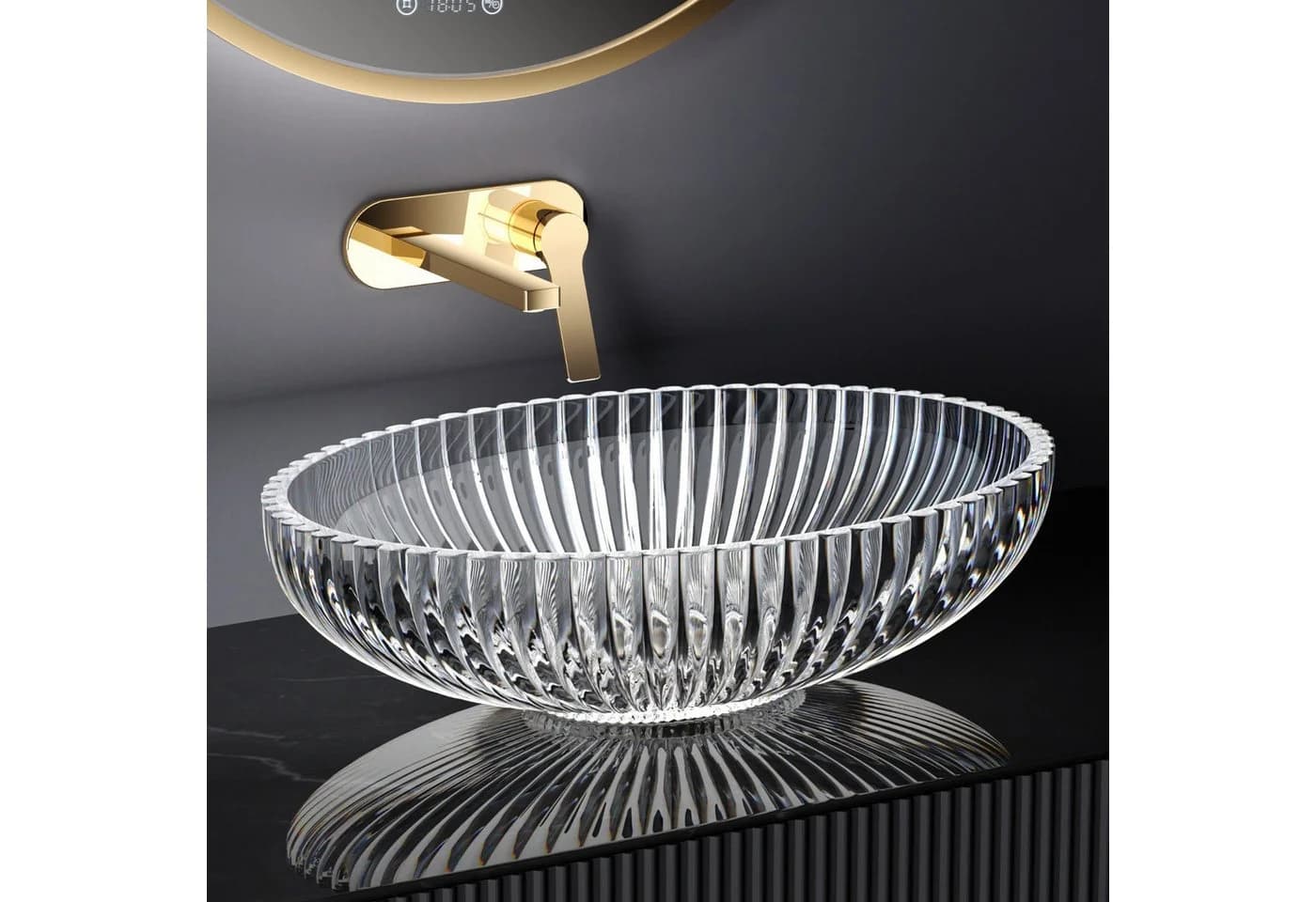 EMKE Aufsatzwaschbecken Oval Gehärtetes Glas Transparent/Schwarz - Bild 2