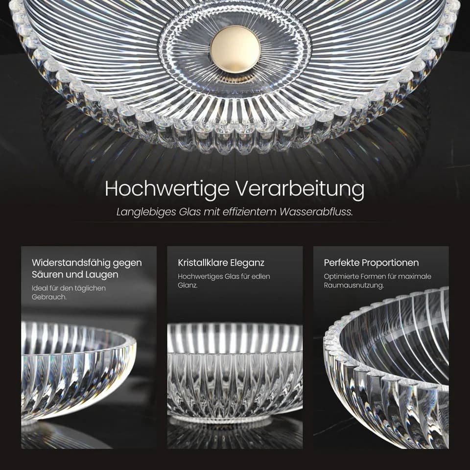 EMKE Aufsatzwaschbecken Oval Gehärtetes Glas Transparent/Schwarz - Bild 3