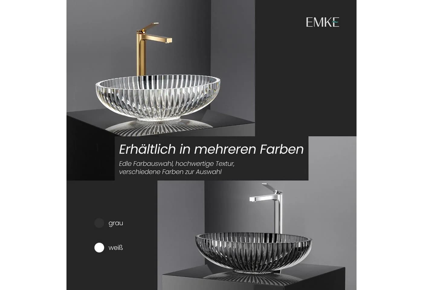 EMKE Aufsatzwaschbecken Oval Gehärtetes Glas Transparent/Schwarz - Bild 5