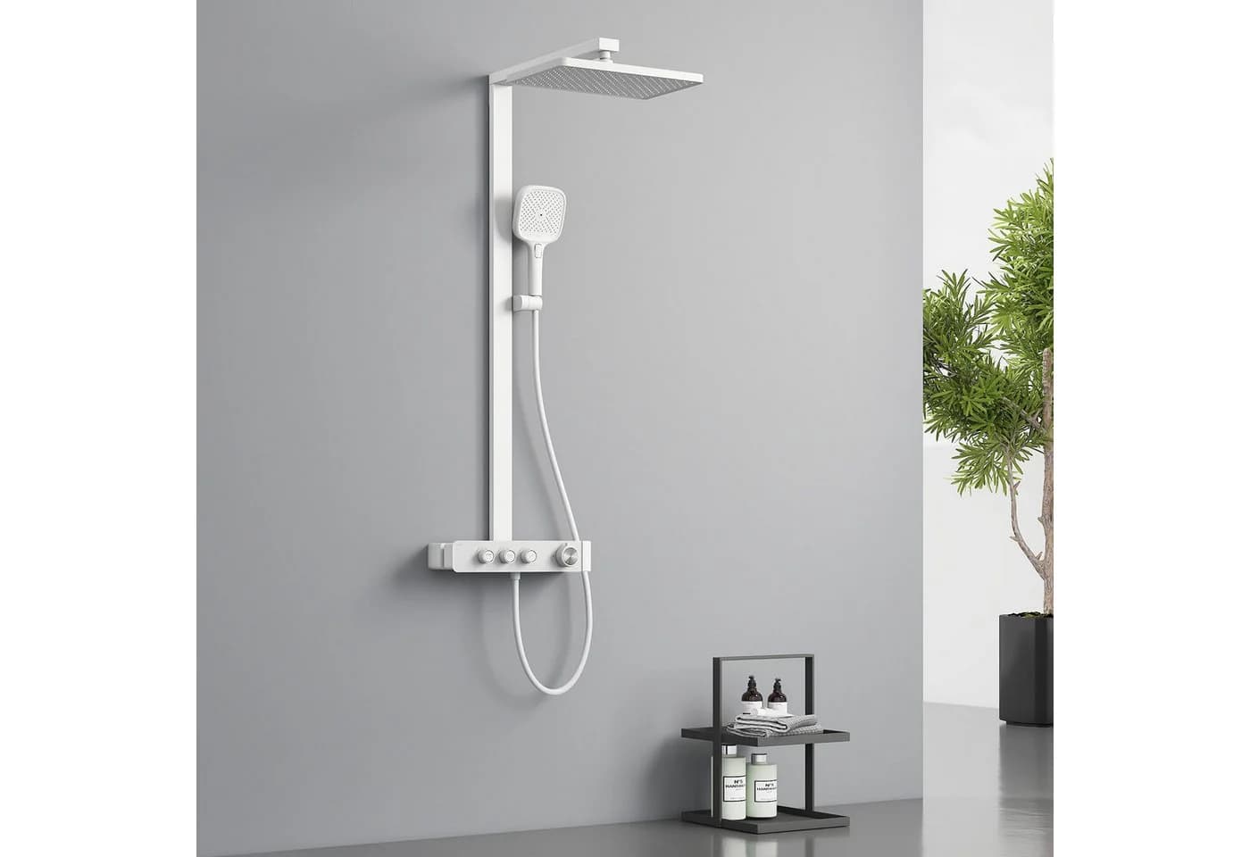 EMKE Duschsystem mit Thermostat, Regendusche und Handbrause Schwarz/Silber - Bild 2