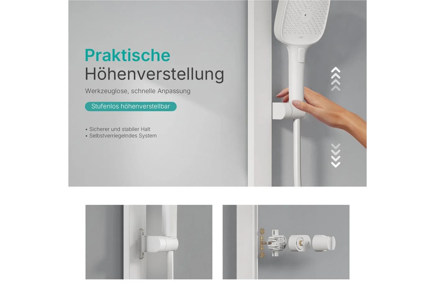 EMKE Duschsystem mit Thermostat, Regendusche und Handbrause Schwarz/Silber - Bild 3