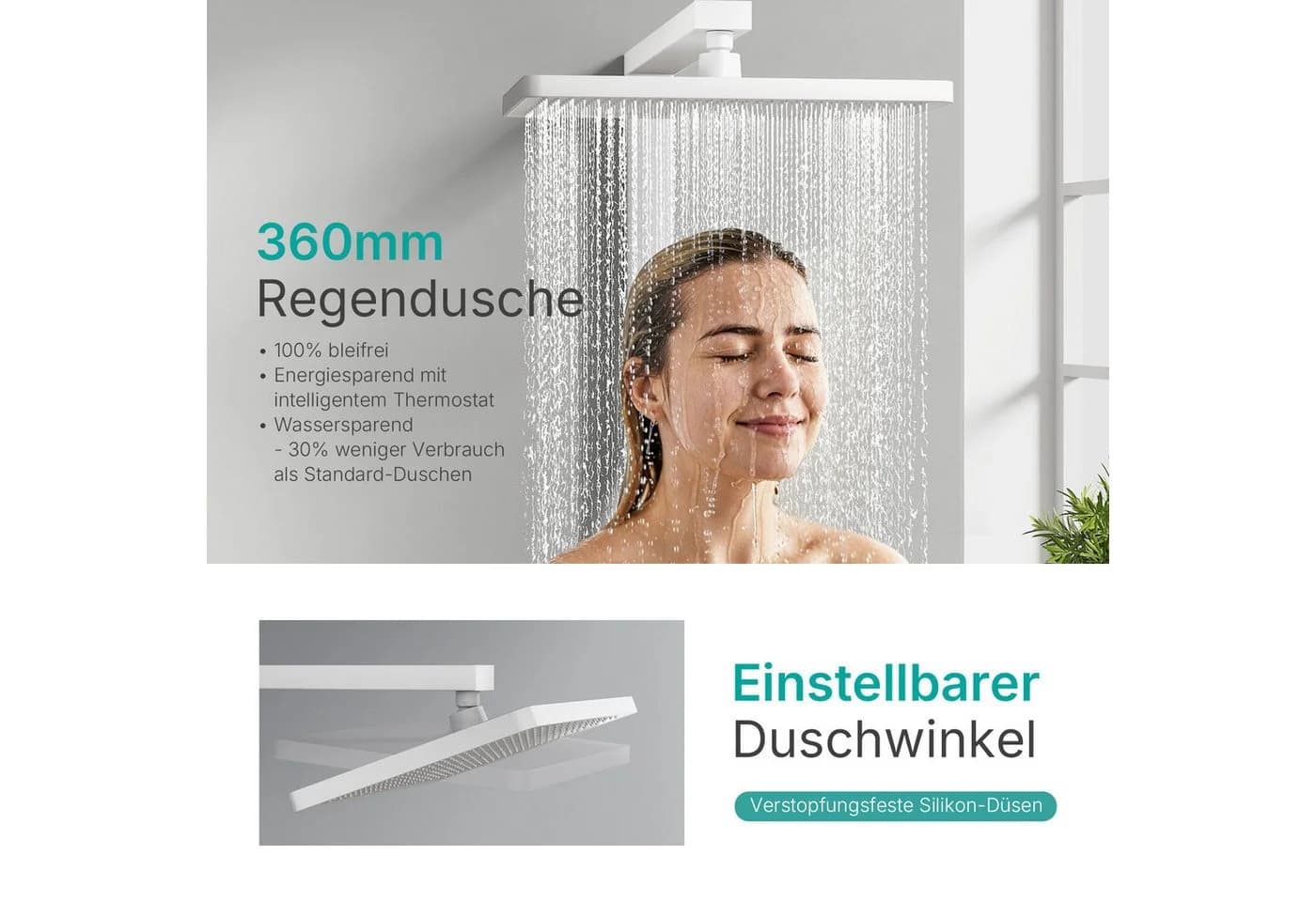 EMKE Duschsystem mit Thermostat, Regendusche und Handbrause Schwarz/Silber - Bild 4