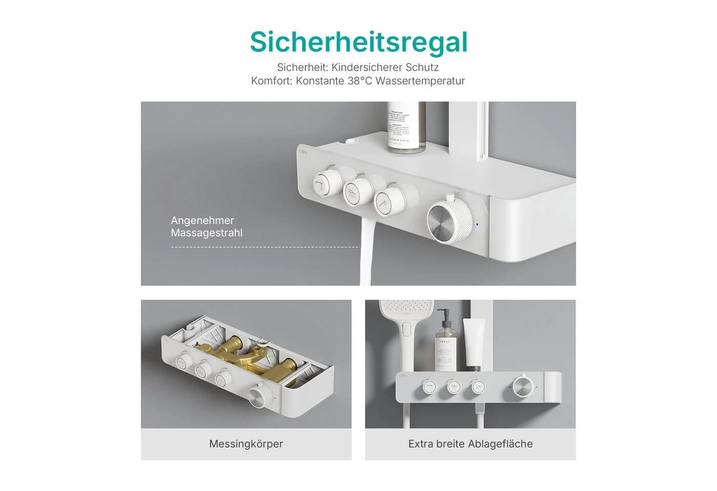 EMKE Duschsystem mit Thermostat, Regendusche und Handbrause Schwarz/Silber - Bild 5