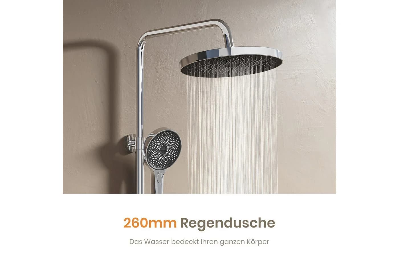 EMKE Duschsystem Thermostat Regendusche Set Chrom