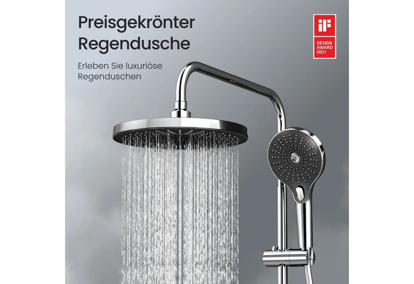 EMKE Duschsystem Thermostat mit LED-Beleuchtung und 3 Strahlmodi