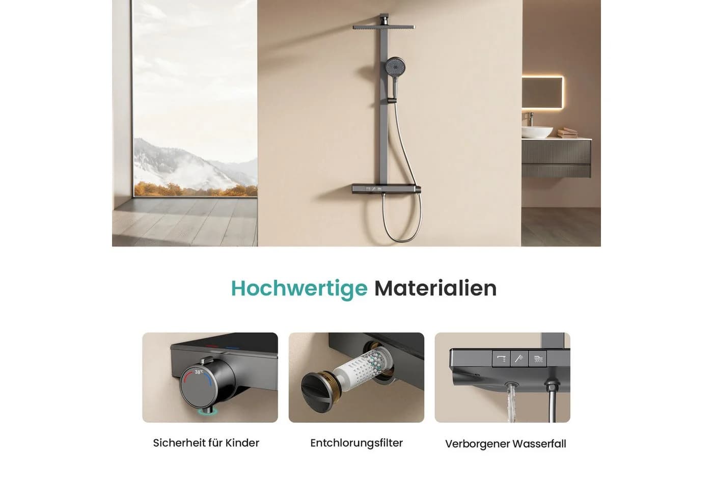 EMKE Duschsäule mit Thermostat & Regendusche 40cm - Bild 5