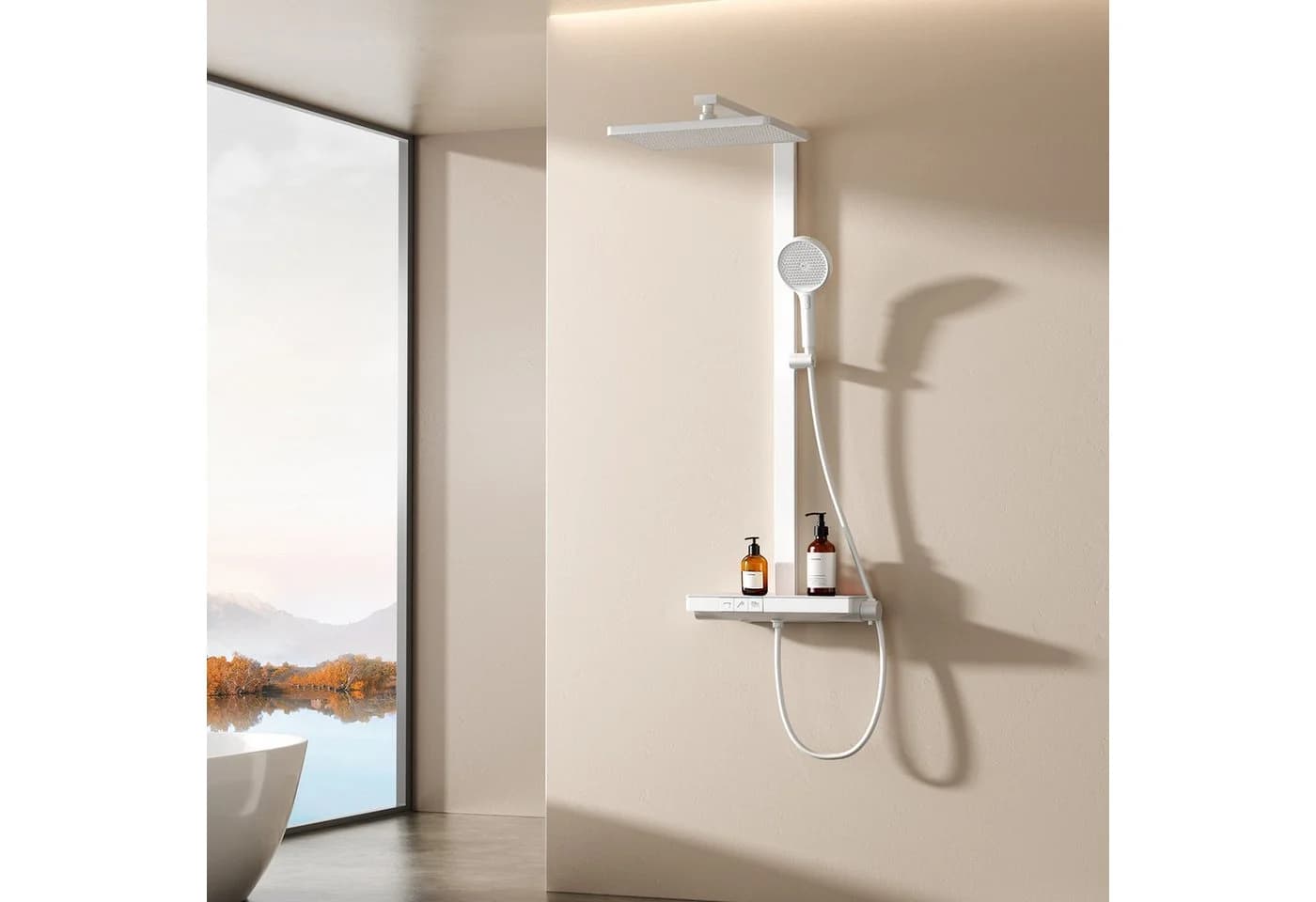 EMKE Duschsystem mit Thermostat, 4 Strahlarten, Regendusche 36x24cm, Glasablage - Bild 2