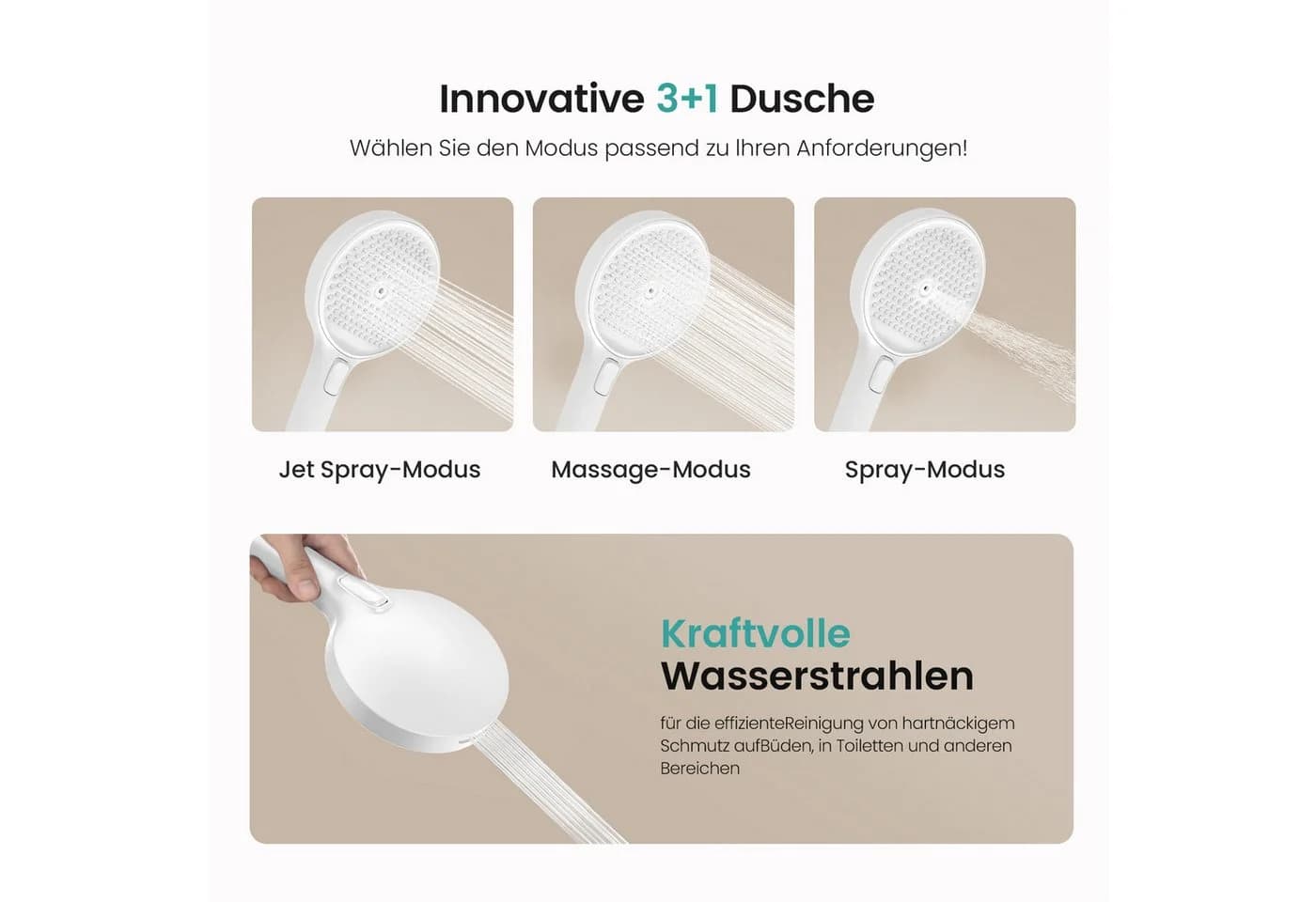 EMKE Duschsystem mit Thermostat, 4 Strahlarten, Regendusche 36x24cm, Glasablage - Bild 3