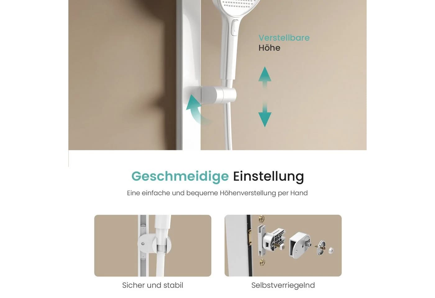 EMKE Duschsystem mit Thermostat, 4 Strahlarten, Regendusche 36x24cm, Glasablage - Bild 4