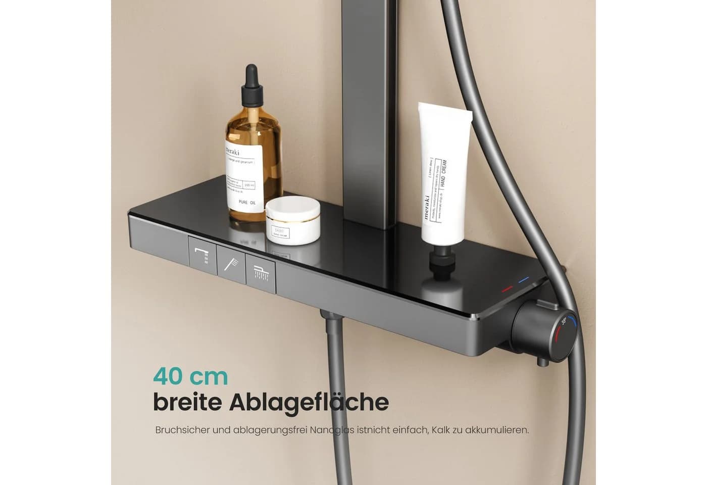 EMKE Duschsystem mit Thermostat, Regendusche und Glasablage - Bild 3