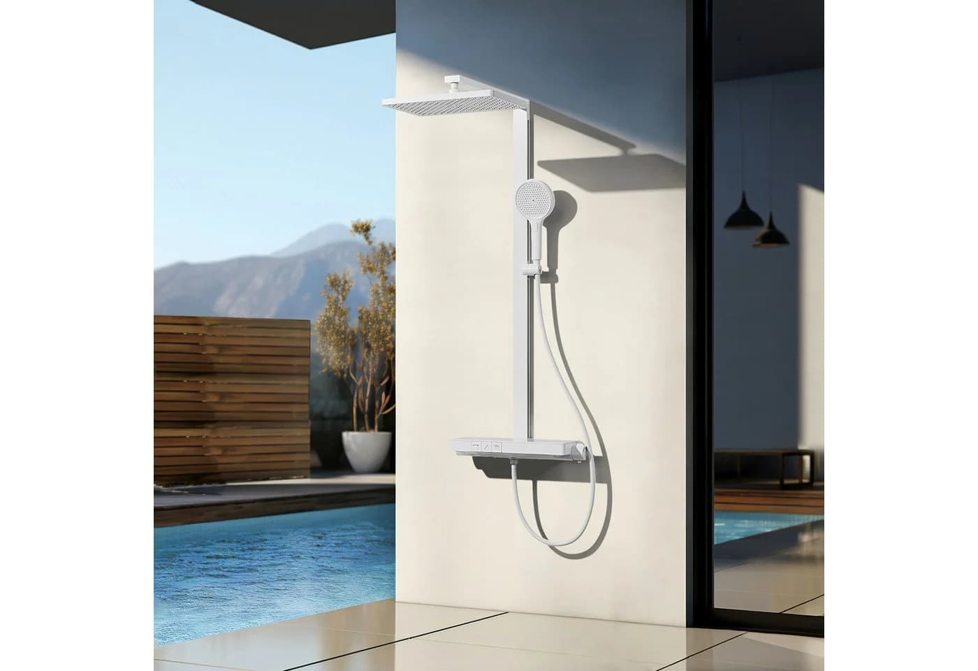 EMKE Duschsystem Thermostat mit Regendusche und Glas Ablage - Bild 2