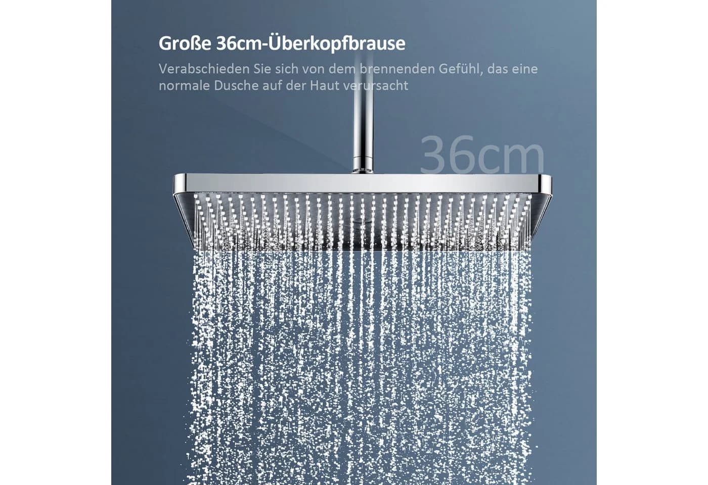 EMKE Duschsystem mit Thermostat Regendusche Komplettset mit Thermostat und Duscharmatur, Höhe 85 cm, 3 Strahlarten, mit Ablage und Kopfbrause, Farbe: Anthrazit Matt/Chrom/Weiß - Bild 5