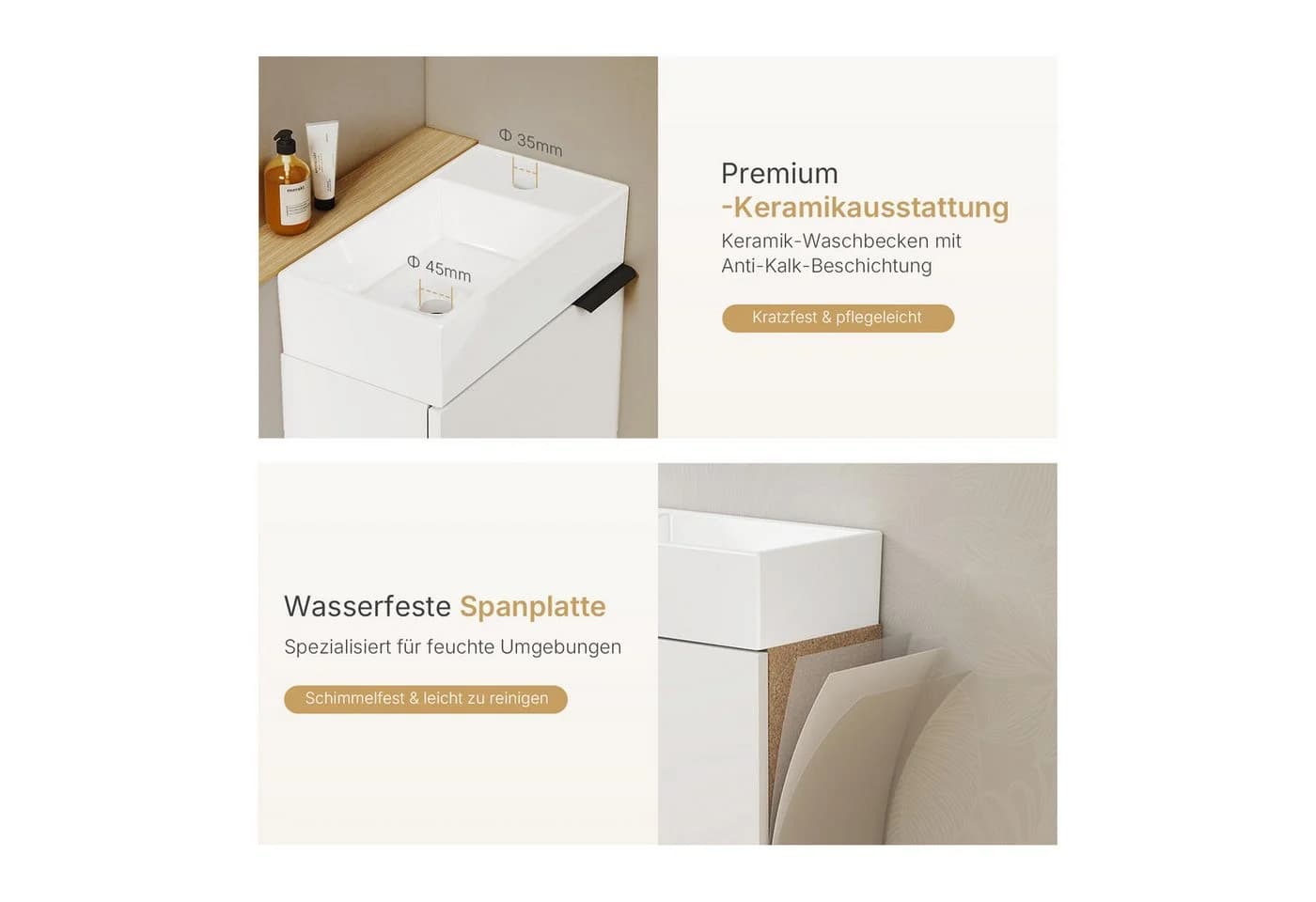 EMKE Waschtisch mit Unterschrank und Keramikbecken Weiß Wandmontage