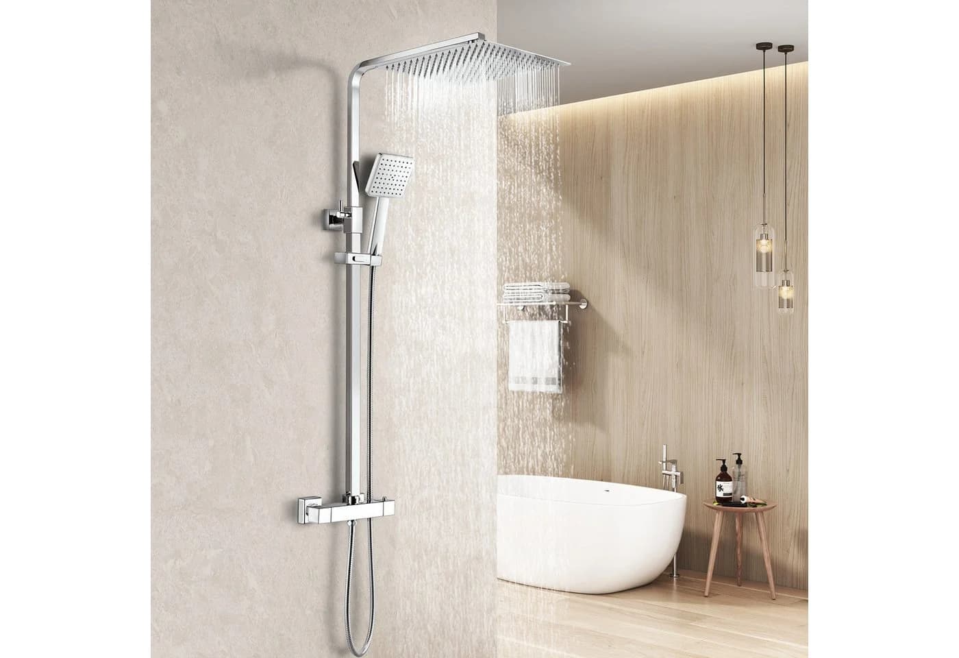 MEYKOERS Duschsystem mit Thermostat Regendusche 30x30 cm