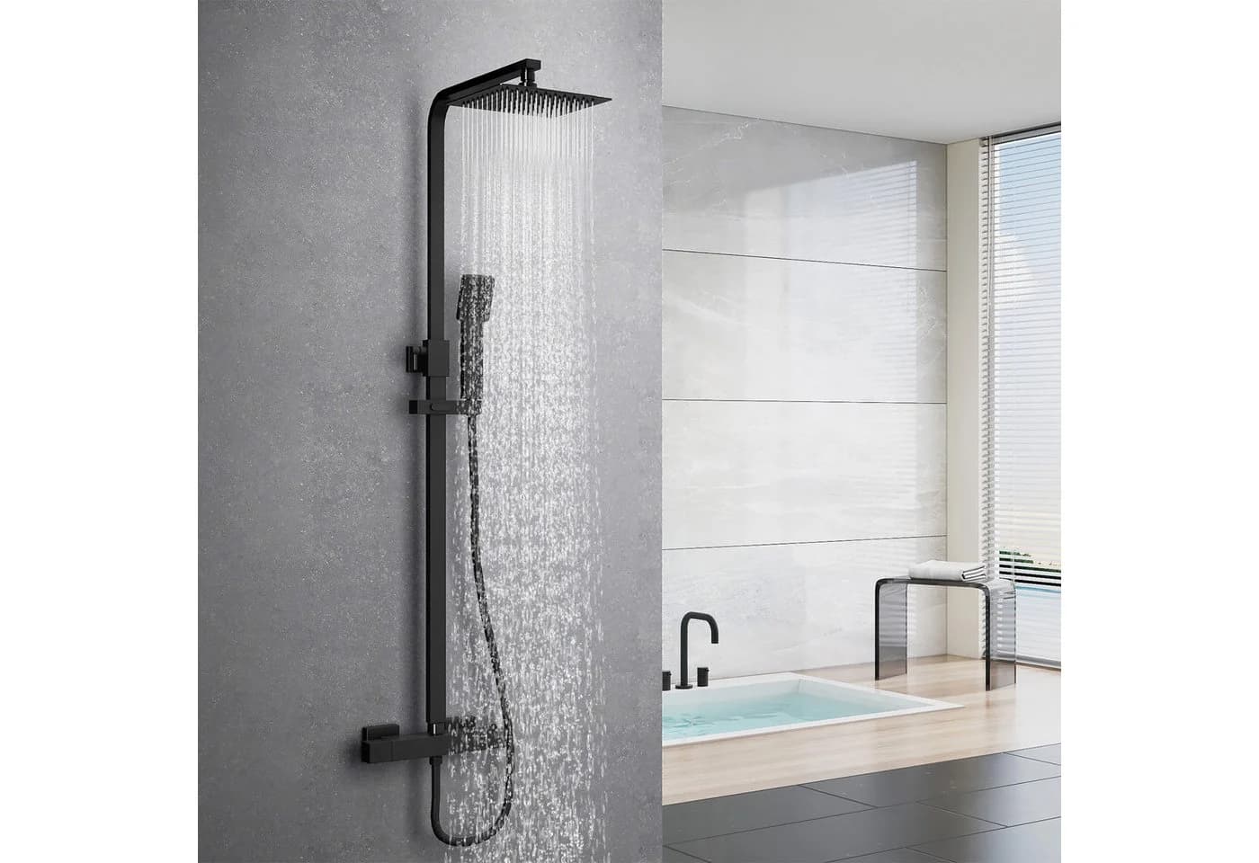 MEYKOERS Duschsäule mit Thermostat, Regendusche & Handbrause, Mattschwarz - Bild 2