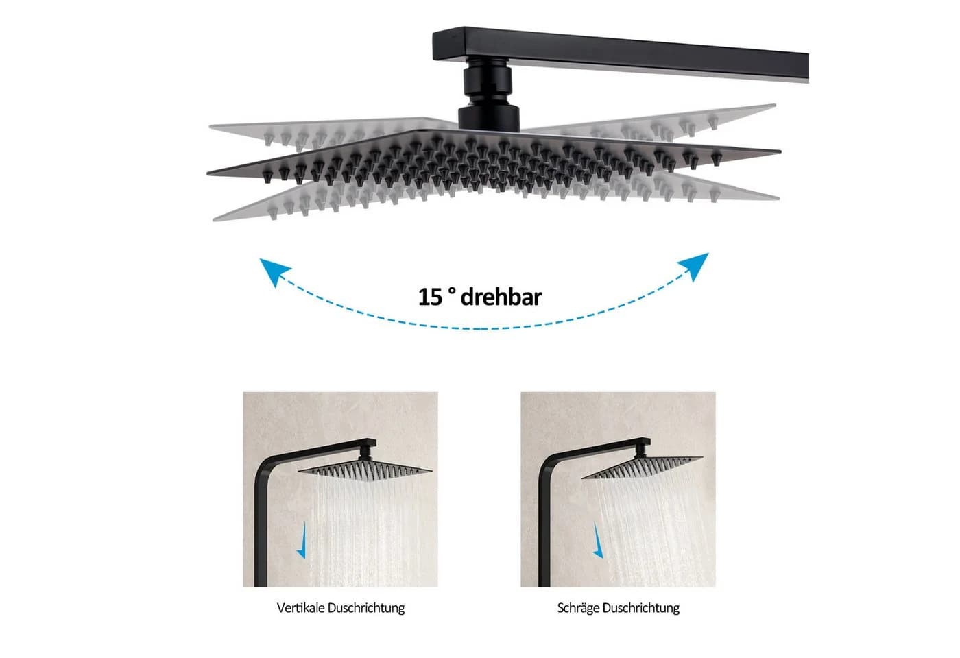 MEYKOERS Duschsäule mit Thermostat, Regendusche & Handbrause, Mattschwarz - Bild 3