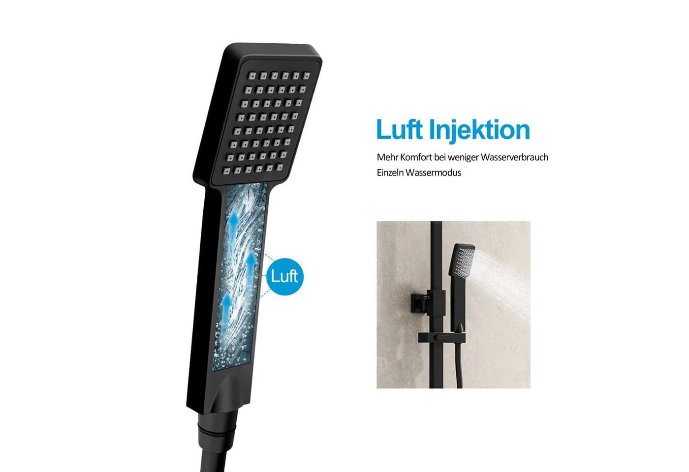 MEYKOERS Duschsäule mit Thermostat, Regendusche & Handbrause, Mattschwarz - Bild 5