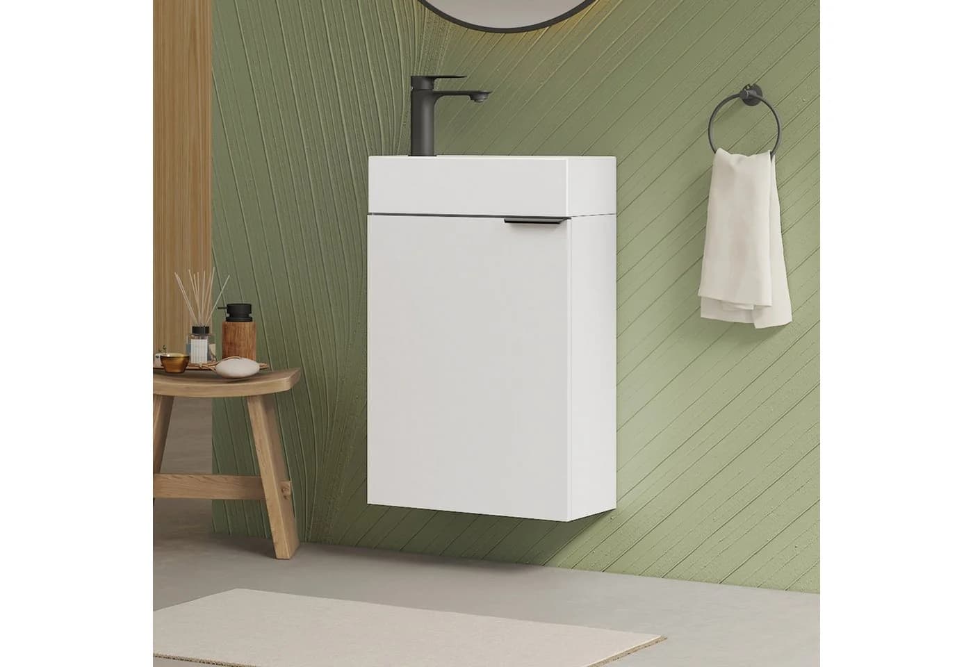 EMKE Waschtisch Kompakter Badschrank mit Waschbecken Set Weiß - Bild 2