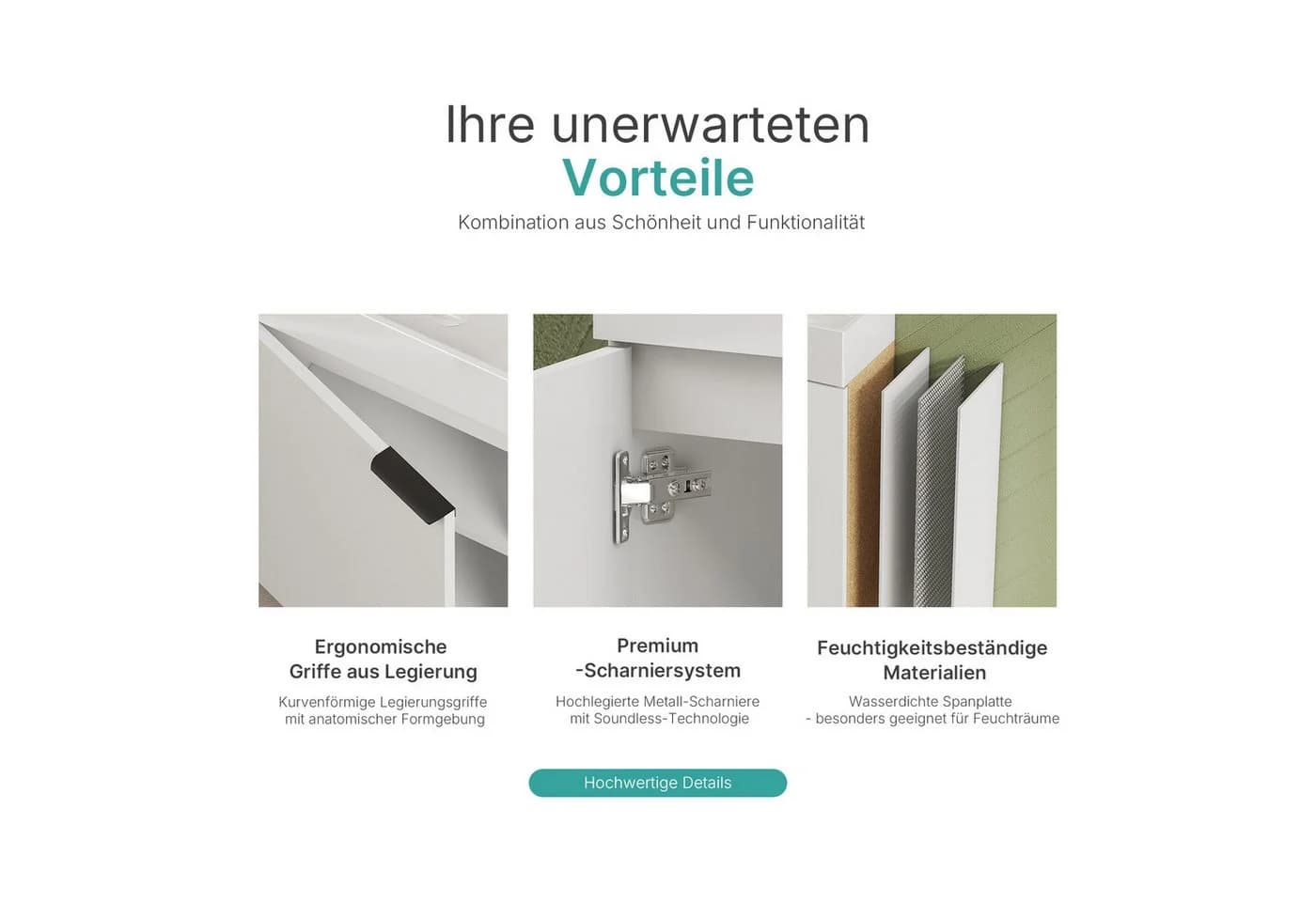 EMKE Waschtisch Kompakter Badschrank mit Waschbecken Set Weiß - Bild 3