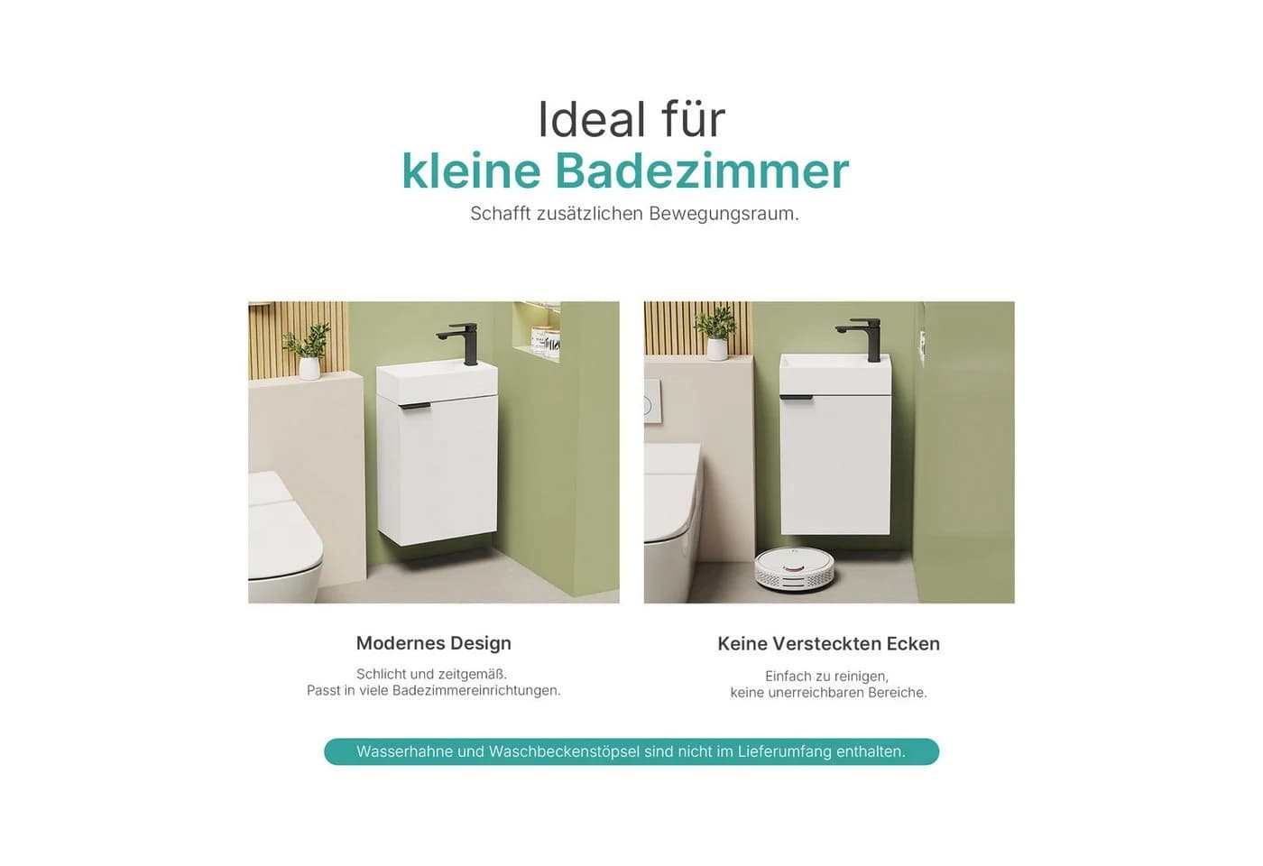 EMKE Waschtisch Kompakter Badschrank mit Waschbecken Set Weiß - Bild 4