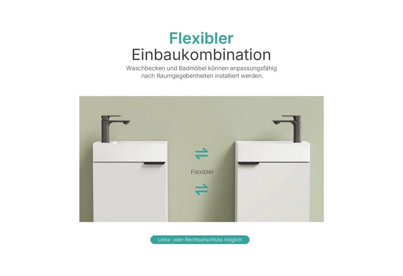 EMKE Waschtisch Kompakter Badschrank mit Waschbecken Set Weiß - Bild 5