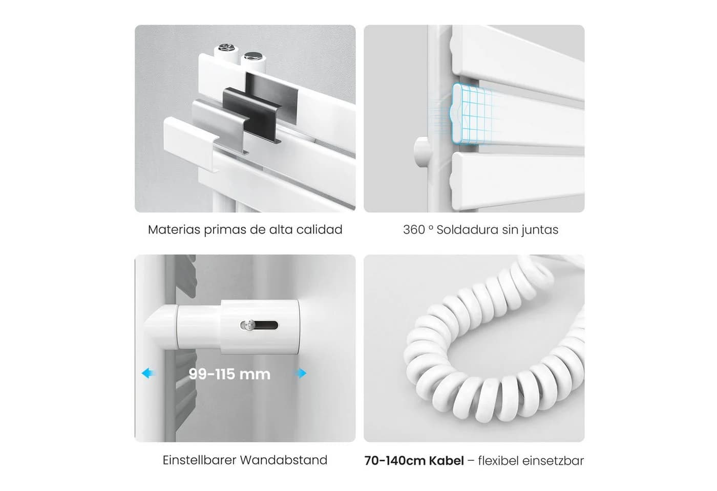 Heilmetz Elektrischer Badheizkörper 117,6 x 40 cm 600W WLAN Weiß - Bild 5