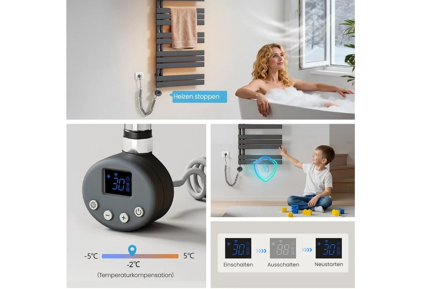 MEYKOERS Elektrischer Badheizkörper 600W Anthrazit