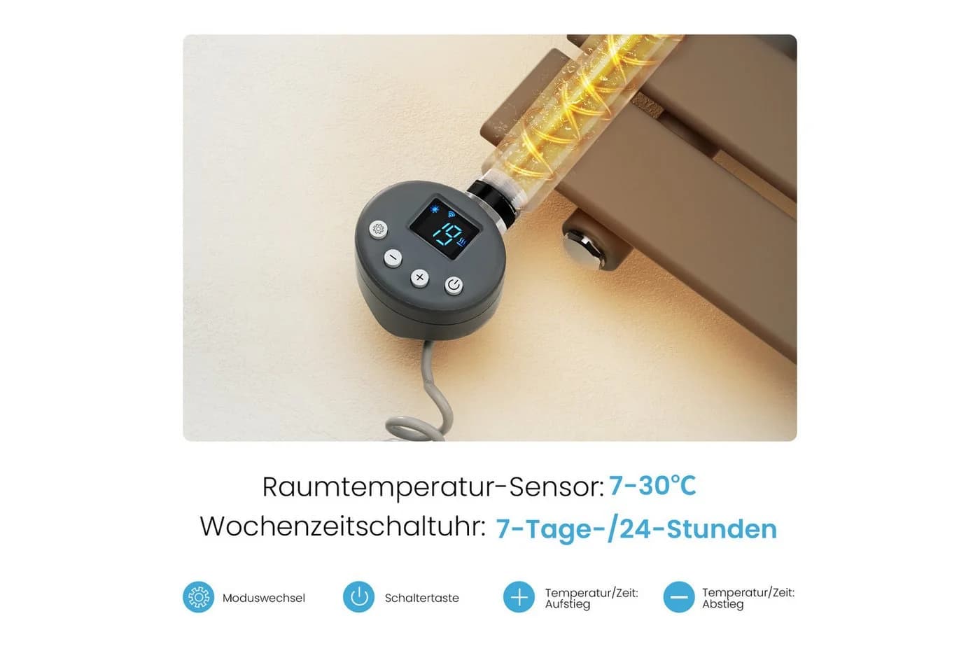 MEYKOERS Elektrischer Badheizkörper 600W Anthrazit - Bild 5