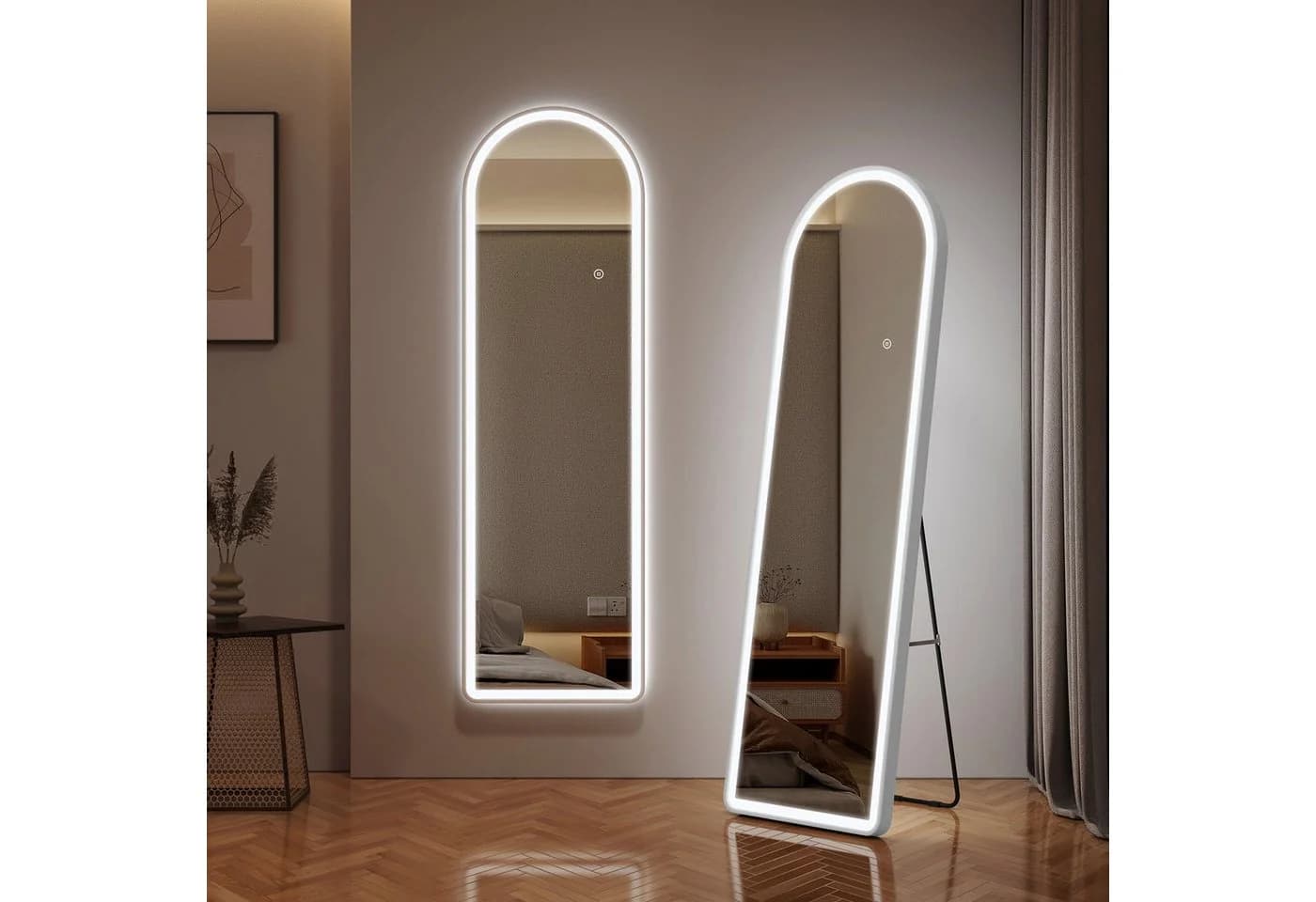 EMKE Standspiegel Bogen mit Beleuchtung Weiß Aluminium - Bild 2