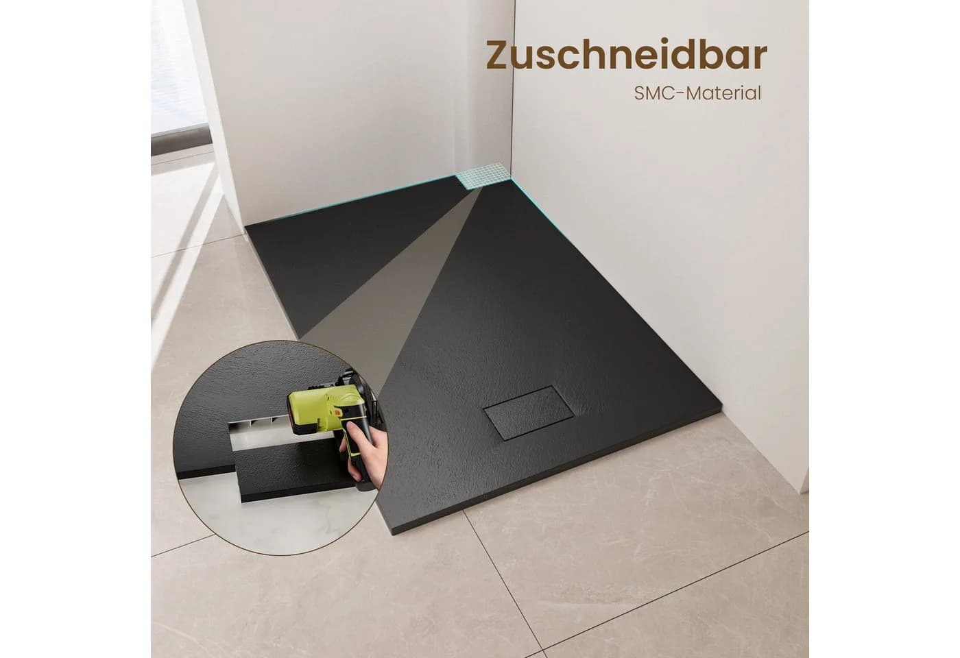 EMKE Duschwanne 90x90 cm Schwarz SMC Anti-Rutsch - Bild 4