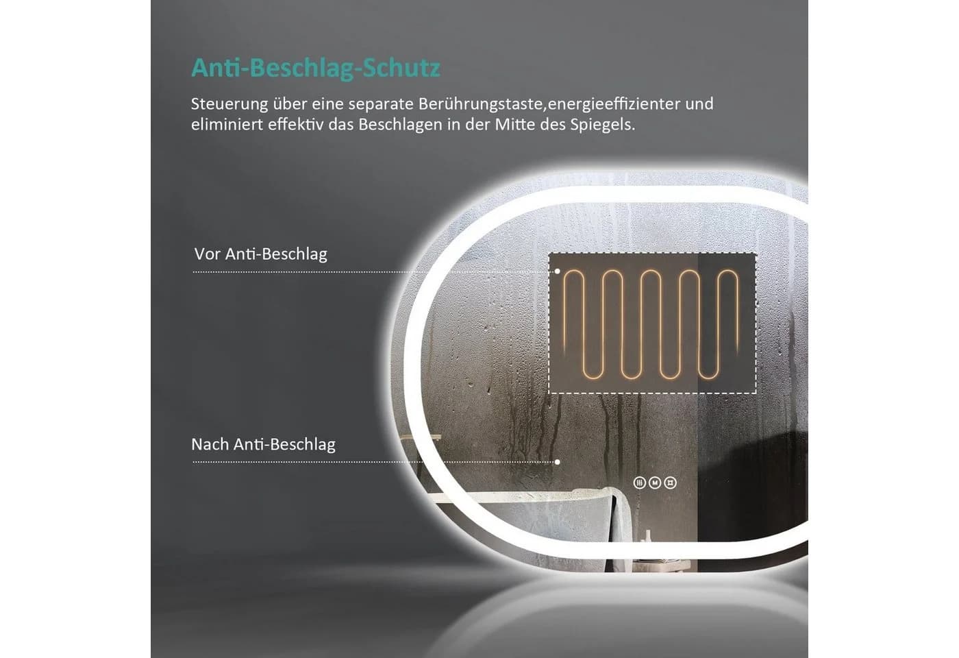 EMKE Badspiegel LED dimmbar Antibeschlag Touchschalter - Bild 4