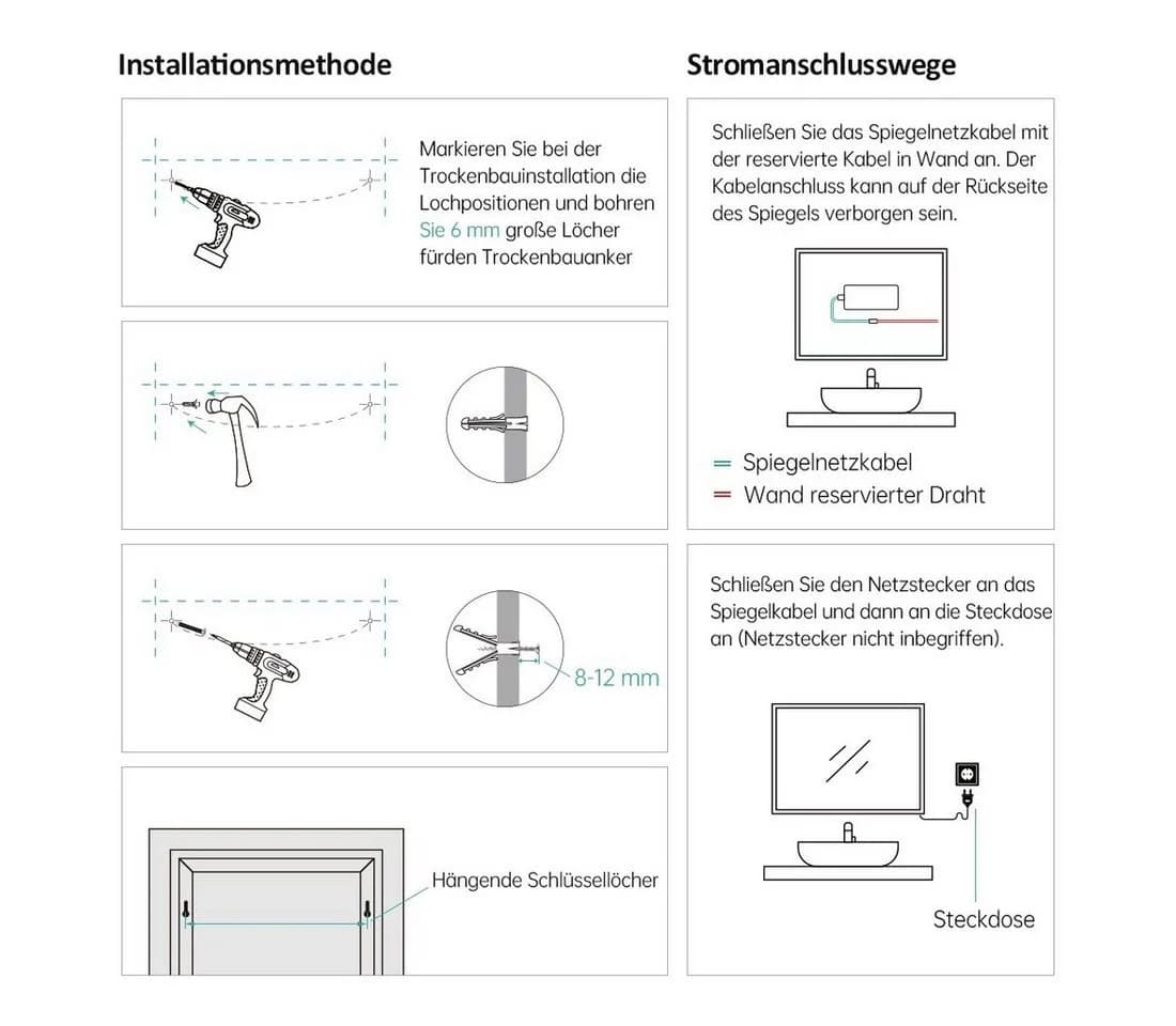 EMKE Badspiegel Runder Spiegel mit Beleuchtung Rahmenloser Touchschalter - Bild 5