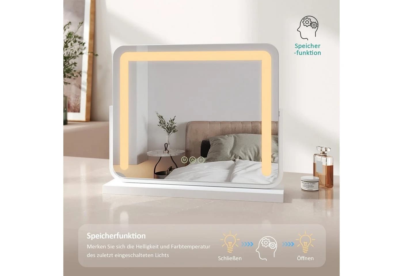 EMKE Kosmetikspiegel LED mit Beleuchtung, Touch, 3 Farben, Weiß/Schwarz - Bild 4