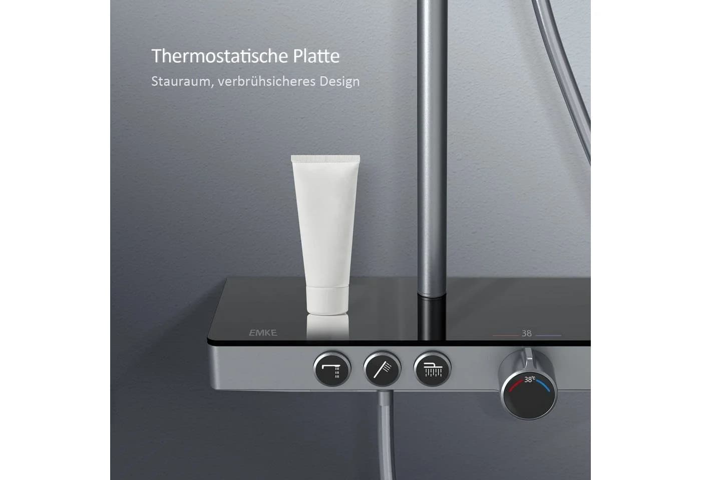 EMKE Duschsystem mit Thermostat Regendusche Schwarz - Bild 3