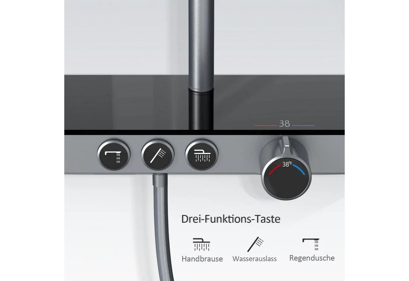 EMKE Duschsystem mit Thermostat Regendusche Schwarz - Bild 4