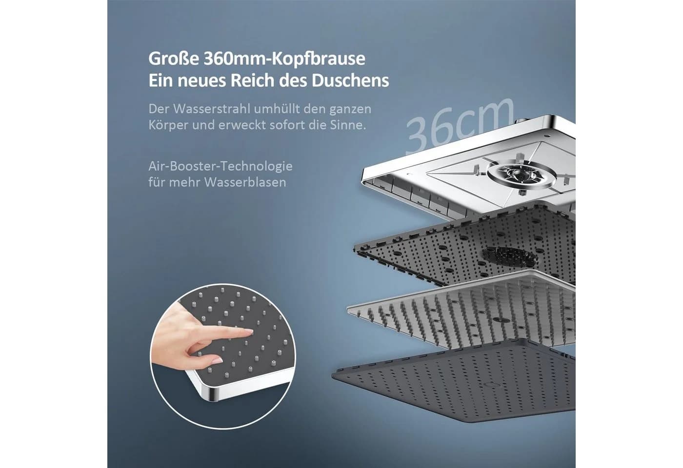 EMKE Duschsystem mit Thermostat Regendusche und Handbrause 3 Strahlarten Chrom